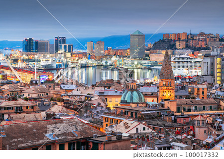 Genova, Italy Downtown Skyline with Historic Towers 100017332