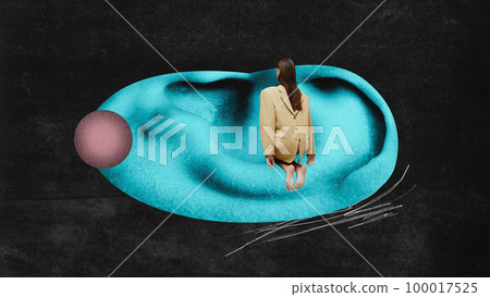 Contemporary art collage. Concept of weird people, pop art, creativity, surrealism, imagination. Abstract design 100017525