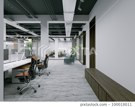 Modern office space with work tables with plants. Modern office space with work tables with plants. 100018011