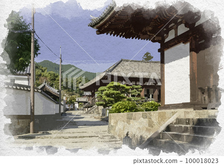 奈良縣葛城市水彩風格的當麻寺院內 奈良縣葛城市水彩風格的當麻寺院內 100018023