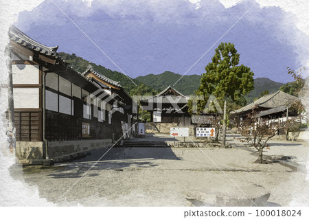 奈良縣葛城市水彩風格的當麻寺院內 奈良縣葛城市水彩風格的當麻寺院內 100018024