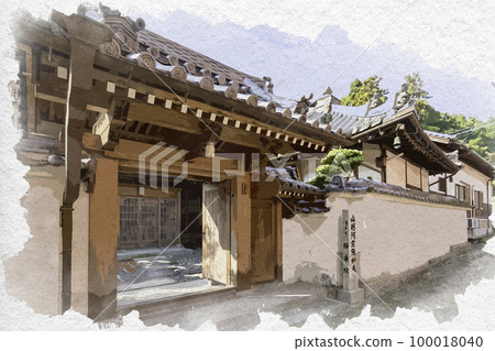 水彩風格的 Taimadera Gokuraku-in 寺,奈良縣葛城 水彩風格的 Taimadera Gokuraku-in 寺,奈良縣葛城 100018040
