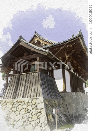 奈良縣葛城市水彩風格的當馬寺本堂 奈良縣葛城市水彩風格的當馬寺本堂 100018052