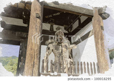 奈良縣葛城市 Taimadera Niomon Gate 水彩風格 100018295