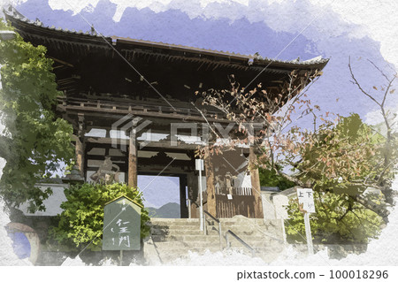 Watercolor-style Taimadera Niomon Gate Katsuragi City, Nara Prefecture 100018296