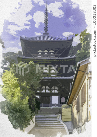 水彩風格 Taimadera West Pagoda 奈良縣桂木市 水彩風格 Taimadera West Pagoda 奈良縣桂木市 100018302