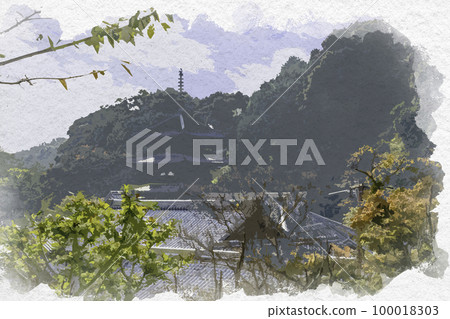水彩風格 Taimadera West Pagoda 奈良縣桂木市 水彩風格 Taimadera West Pagoda 奈良縣桂木市 100018303