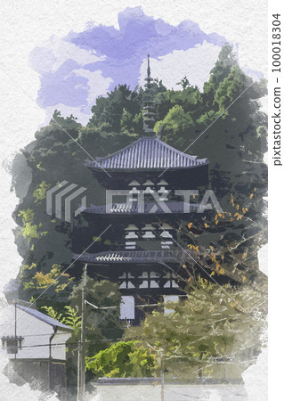 水彩風格 Taimadera West Pagoda 奈良縣桂木市 水彩風格 Taimadera West Pagoda 奈良縣桂木市 100018304