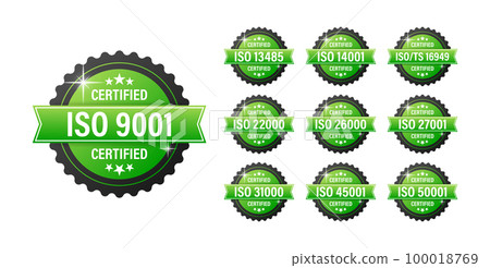 ISO certified set stamp and labels. Quality management system certified 100018769