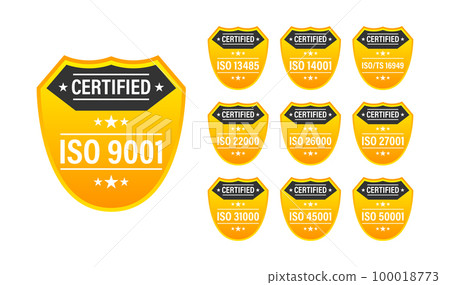 ISO certified set stamp and labels. Quality management system certified 100018773