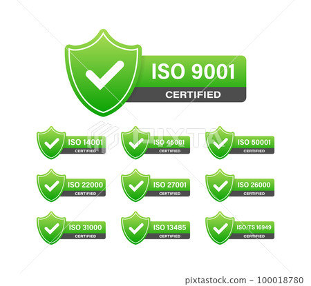 ISO certified set stamp and labels. Quality management system certified 100018780