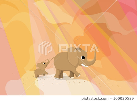 elephant and a baby elephant are walking in the hot rays of the African sun. elephant and a baby elephant are walking in the hot rays of the African sun. 100020589