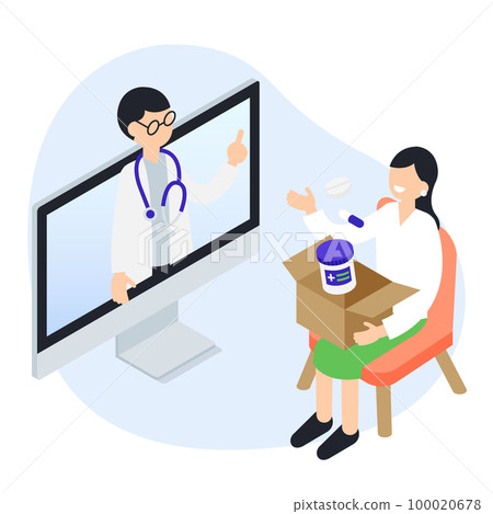 Isometric illustration of online medical consultation with doctor at home 100020678