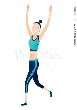 Mother running or jogging marathon. Active and healthy lifestyle. People participate in sportive activity. Cartoon isolated vector illustration scene 100020809