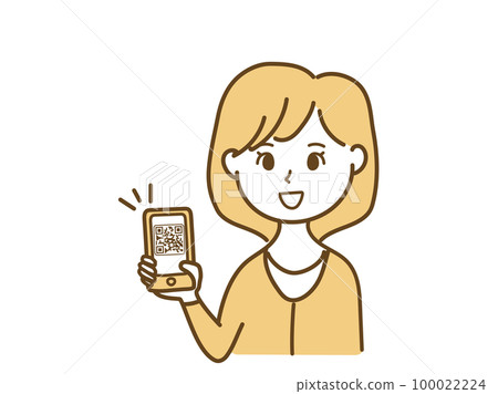 在智能手機上進行 QR 碼支付的女性_屏幕顯示 在智能手機上進行 QR 碼支付的女性_屏幕顯示 100022224