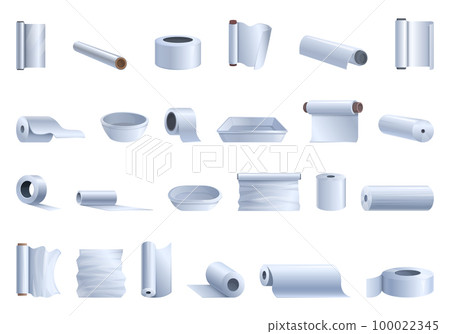 Aluminium foil icons set cartoon vector. Cooking roll. Baking metal 100022345