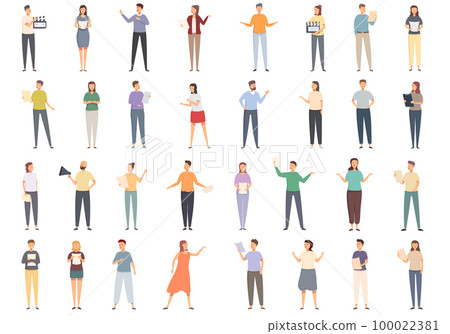 Casting actors icons set cartoon vector. Movie actor. Film camera 100022381