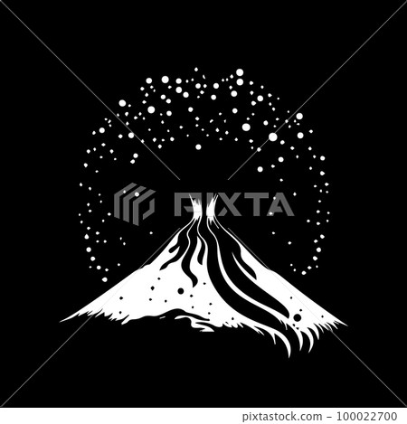 Minimalistic logo template, white icon of volcano eruption silhouette on black background, modern logotype concept for business identity, t-shirts print, infographic pictogram Vector illustration Minimalistic logo template, white icon of volcano eruption silhouette on black background, modern logotype concept for business identity, t-shirts print, infographic pictogram Vector illustration 100022700