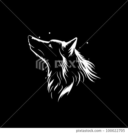 Minimalistic logo template, white icon of wolf silhouette on black background, modern logotype concept for business identity, t-shirts print, infographic pictogram Vector illustration Minimalistic logo template, white icon of wolf silhouette on black background, modern logotype concept for business identity, t-shirts print, infographic pictogram Vector illustration 100022705
