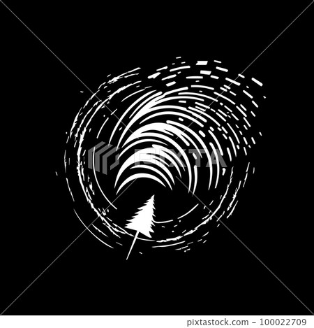 Minimalistic logo template, white icon of hurricane silhouette on black background, modern logotype concept for business identity, t-shirts print, infographic pictogram Vector illustration 100022709