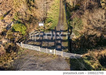 Aerial view of the Burtonport Railway Walk Trailhead at FIddlers Bridge by Falcarragh in County Donegal, Republic of Ireland Aerial view of the Burtonport Railway Walk Trailhead at FIddlers Bridge by Falcarragh in County Donegal, Republic of Ireland 100022749