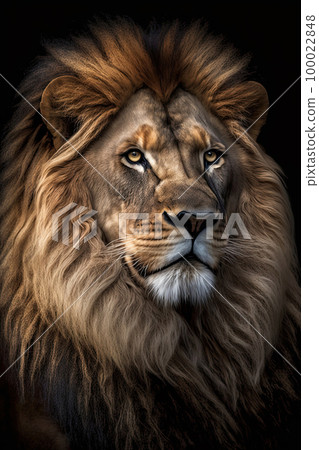 Lion on dark background. Ai generated illustration 100022848