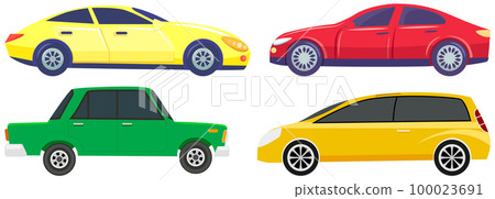 Cars of different types without drivers. Set of modes of transport and shapes vector illustration 100023691