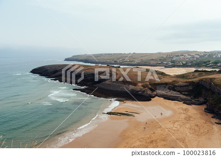 Antuerta Beach. Beach surrounded by cliffs and very popular for surfers 100023816