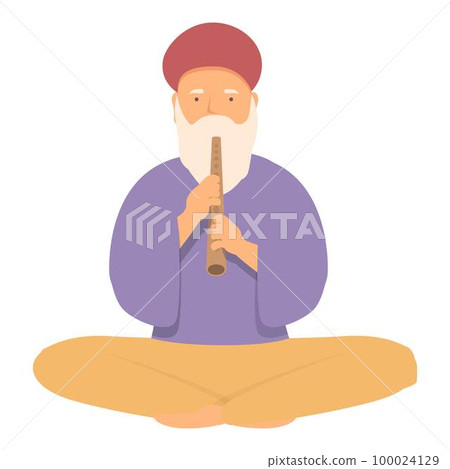 Old snake charmer icon cartoon vector. Indian flute. Fakir travel Old snake charmer icon cartoon vector. Indian flute. Fakir travel 100024129