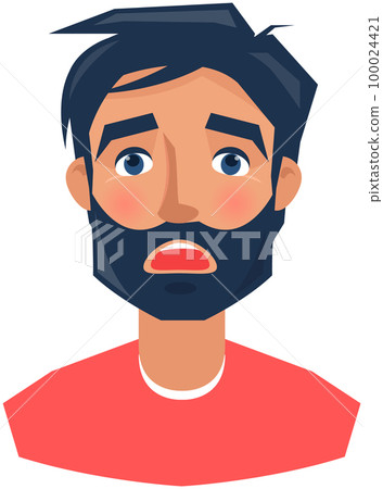 Shocked, scared face expression of adult man. Upset male character with emotion of amazement 100024421