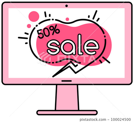 Sale, special offer announcement on monitor. Advertisement of Internet store, online shopping app 100024500