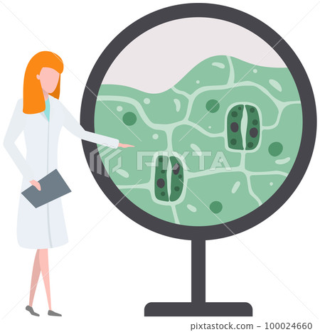 Biologists study structure of plant cell. Biological research with green sample in laboratory 100024660