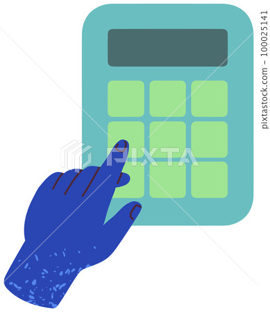 Businessman, accountant working with device to count. Hands hold calculator with buttons and display 100025141