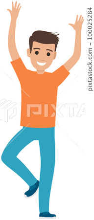 Happy and cheerful man with jumping up. Male character dancing, moving rhythmically, rejoicing Happy and cheerful man with jumping up. Male character dancing, moving rhythmically, rejoicing 100025284