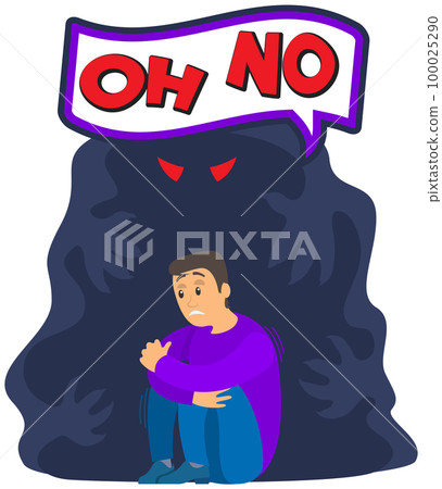 Man scared of spooky monster from nightmare says oh no. Nightmare, fear of darkness, phobia concept Man scared of spooky monster from nightmare says oh no. Nightmare, fear of darkness, phobia concept 100025290