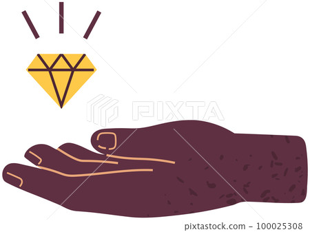 Gemstone, yellow crystal, luxury precious stone over human palm. Shining diamond, gem levitating Gemstone, yellow crystal, luxury precious stone over human palm. Shining diamond, gem levitating 100025308
