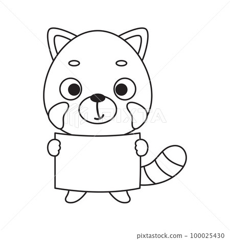Coloring page cute little red panda holds paper sheet. Coloring book for kids. Educational activity for preschool years kids and toddlers with cute animal. Vector stock illustration Coloring page cute little red panda holds paper sheet. Coloring book for kids. Educational activity for preschool years kids and toddlers with cute animal. Vector stock illustration 100025430