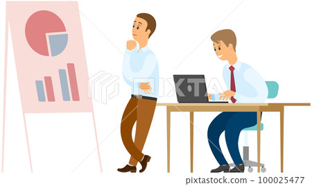 Manager makes a presentation of a statistical report. Analysis and planning business concept 100025477