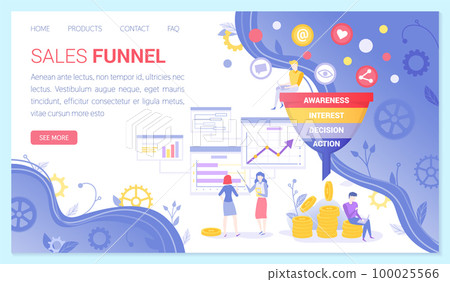 Sales funnel stages, potencial customer concept. Team of marketers work with marketing data analysis Sales funnel stages, potencial customer concept. Team of marketers work with marketing data analysis 100025566