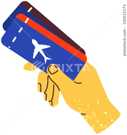 Boarding pass for admission to plane. Person holding airplane tickets. Passenger before travel Boarding pass for admission to plane. Person holding airplane tickets. Passenger before travel 100025573
