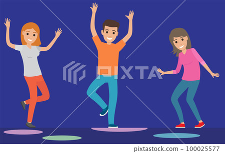 Men and woman dancing at party, having fun. Young people moving rhythmically to music in night club Men and woman dancing at party, having fun. Young people moving rhythmically to music in night club 100025577