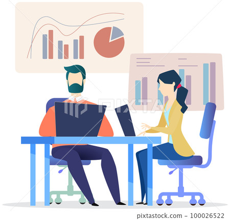 Manager makes a presentation of a statistical report. Analysis and planning business concept Manager makes a presentation of a statistical report. Analysis and planning business concept 100026522