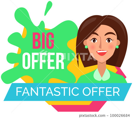 Woman rejoices in discounts and big sale in store. Positive lady with emotion of happiness, joy Woman rejoices in discounts and big sale in store. Positive lady with emotion of happiness, joy 100026684