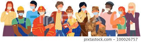 Stop coronavirus agitation concept. Vaccination promo, immunization of workers. Vaccine saves lives 100026757