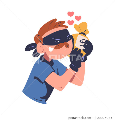 Masked cyber thief, hacker stealing money. Cyber security and crime, spy access, hacker attack cartoon vector illustration Masked cyber thief, hacker stealing money. Cyber security and crime, spy access, hacker attack cartoon vector illustration 100026973