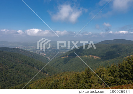 Mountain village , view from lookout place Trojanovice, Beskid Mountains Mountain village , view from lookout place Trojanovice, Beskid Mountains 100026984