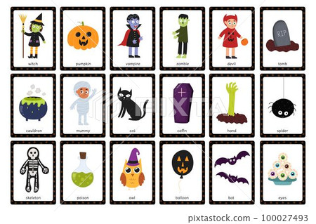 Halloween flashcards set with cute characters. - Stock Illustration  [100027493] - PIXTA