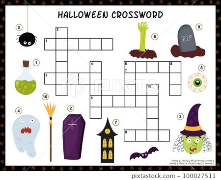 Halloween crossword activity page for kids. Puzzle game with spooky characters Halloween crossword activity page for kids. Puzzle game with spooky characters 100027511