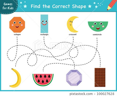 Find the correct shape. Maze game for kids. Learning shapes activity page 100027628
