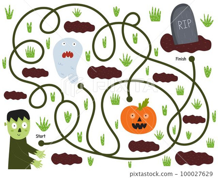 Help a cute zombie find path to the grave. Halloween maze game 100027629